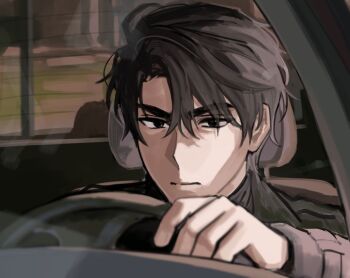 1boy black_eyes black_hair but_you_can&#039;t_prove_it_(meme) closed_mouth dexter_(tv_series) male_focus meme omniscient_reader&#039;s_viewpoint short_hair solo steering_wheel taotaille yoo_joonghyuk