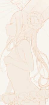 1girl abigail_williams_(fate) abigail_williams_(swimsuit_foreigner)_(fate) abigail_williams_(swimsuit_foreigner)_(second_ascension)_(fate) ass back_dimples bare_shoulders braid braided_bun breasts child closed_eyes dimples_of_venus double_bun dress_swimsuit fate/grand_order fate_(series) from_side hair_bun hat highres long_hair mitre monochrome nude one-piece_swimsuit profile pumpkinspicelatte sketch small_breasts solo swimsuit upper_body