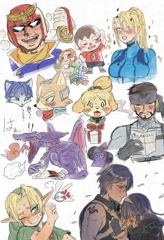 absurdres alex_(minecraft) animal_crossing blonde_hair blue_eyes blue_hair blush brand_of_the_exalt brown_hair captain_falcon chrom_(fire_emblem) cigarette crying dancho_no_mori f-zero fairy fire_emblem fire_emblem_awakening fox_mccloud headband helmet highres isabelle_(animal_crossing) krystal link lucina_(fire_emblem) metroid minecraft multiple_boys multiple_girls navi nintendo orange_hair pikmin_(series) pointy_ears ponytail purple_pikmin red_helmet red_shirt ridley samus_aran shirt smoking solid_snake spicy_curry star_fox super_smash_bros. the_legend_of_zelda the_legend_of_zelda:_ocarina_of_time villager_(animal_crossing) young_link zero_suit