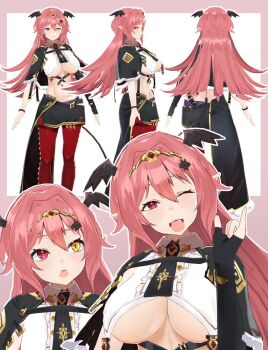 3d artist_request breasts butt_crack highres large_breasts looking_at_viewer one_eye_closed open_mouth pants smile tail underboob wink