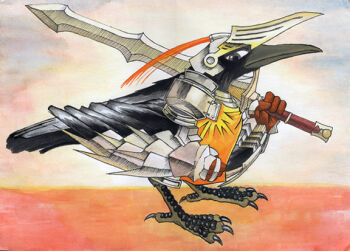 Rule 34 | armor, bird, crow, helmet, no humans, pixiv fantasia, pixiv fantasia 1, sword, weapon, yabu houki gomi, yaburebouki akuta