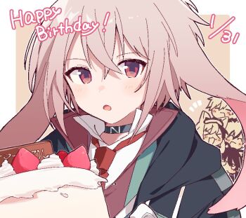 Rule 34 | > <, 2girls, 3boys, adnachiel (arknights), animal ears, ansel (arknights), arknights, birthday cake, black jacket, cake, cardigan (arknights), chibi, commentary, food, fruit, hair between eyes, happy birthday, jacket, looking at viewer, maguro kan, male focus, melantha (arknights), multiple boys, multiple girls, open mouth, pink hair, rabbit boy, rabbit ears, red eyes, shirt, short hair, solo focus, steward (arknights), strawberry, symbol-only commentary, trap, white shirt