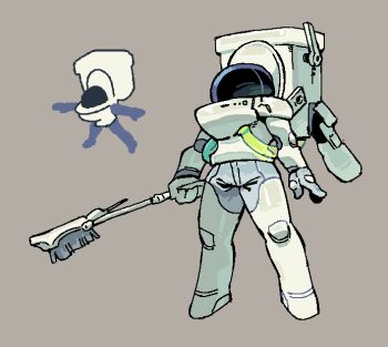 1other ambiguous_gender arm_armor armor arms_at_sides doodle_inset fewer_digits floating giant_brush grey_background helmet holding holding_polearm holding_weapon leg_armor legs_apart mechanization nycnouu open_hand pants pixel_art polearm science_fiction simple_background skibidi_toilet_(character) skibidi_toilet_(series) toilet_seat tube weapon