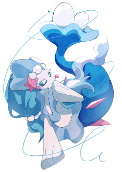blue_eyes blue_hair colored_eyelashes colored_skin commentary full_body gen_7_pokemon heart highres long_hair looking_to_the_side nintendo no_humans pokemon pokemon_(creature) pokemon_focus primarina soke_sa solo symbol-only_commentary very_long_hair white_background white_eyelashes white_skin