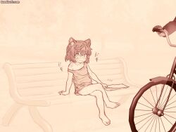 1girl animal_ears animated barefoot bench bottomless cat_ears cat_girl censored cleft_of_venus closed_mouth clothes_lift cross-shaped_pupils crossed_legs exhibitionism faceless faceless_female faceless_male feet female_pervert full_body hand_under_clothes hand_under_shirt hands_on_own_thighs heart kneepits kurotsuki_(luowei99) legs_up lifting_own_clothes loli looking_to_the_side m_legs monochrome mosaic_censoring off_shoulder original outdoors people pervert public_indecency pussy shirt shirt_lift sign sitting sleeveless sleeveless_shirt slideshow_animation smile soles solo_focus spread_legs strap_slip sweatdrop symbol-shaped_pupils thighs toes tongue tongue_out video whistling