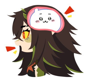 1girl black_shirt brown_hair colored_sclera commentary english_commentary green_scales green_streaks highres indie_virtual_youtuber insfidelie kairyu_crocodile long_hair open_mouth red_eyes shirt sleeveless sleeveless_shirt smile solo very_long_hair virtual_youtuber yellow_sclera