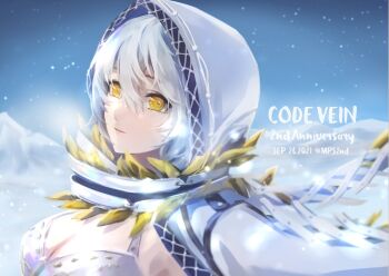 1girl breasts cleavage code_vein highres io_(code_vein) looking_at_viewer white_hair yellow_eyes