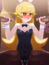 1girl 2boys animal_ears animated bakemonogatari bbaltong blonde_hair blush censored erection fake_animal_ears fellatio group_sex handjob loli long_hair mmf_threesome monogatari_(series) mosaic_censoring multiple_boys object_insertion oral oshino_shinobu pantyhose penis playboy_bunny pointy_ears rabbit_ears saliva sex_toy threesome vaginal vaginal_object_insertion vampire vibrator video yellow_eyes