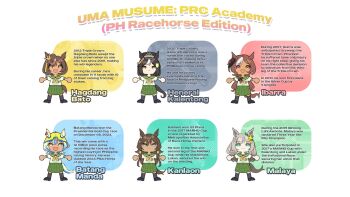 Rule 34 | 6+girls, :3, :d, animal ears, batang manda (racehorse), black socks, blue eyes, blue hair, brown hair, c:, chart, closed mouth, commentary, crown, dark-skinned female, dark skin, ear through crown, ears through headwear, english commentary, english text, expressionless, flower, gold crown, green skirt, grey hair, hagdang bato (racehorse), hair flower, hair ornament, hat, heneral kalentong (racehorse), highres, hito (maruhito), horse ears, horse girl, horse tail, ibarra (racehorse), information sheet, kanlaon (racehorse), malaya (racehorse), multicolored hair, multiple girls, open mouth, original, pale skin, philippines, plaid clothes, plaid skirt, pleated skirt, puffy short sleeves, puffy sleeves, red eyes, ribbon, school uniform, serafuku, shirt, short sleeves, skirt, smile, socks, streaked hair, tail, umamusume, white hair, white ribbon, white shirt, yellow flower, yellow hat