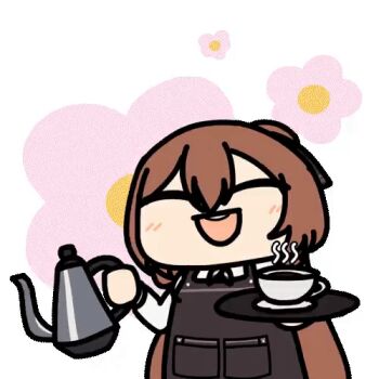 1girl animated animated_gif closed_eyes coffee_pot cup disposable_cup girls'_frontline happy long_hair lowres open_mouth seseren springfield_(girls'_frontline) waitress