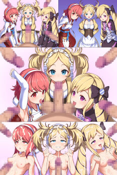 3girls 5boys absurdres armpits black_bow blonde_hair blue_eyes bow breasts censored closed_mouth cum cum_on_body cum_on_hair cum_on_upper_body disembodied_penis dress elise_(fire_emblem) facial fellatio female_pov fire_emblem fire_emblem_awakening fire_emblem_fates grin hair_bow hairband hetero highres hondaranya huge_filesize hypnosis japanese_clothes licking licking_testicle lissa_(fire_emblem) long_hair long_sleeves mind_control mosaic_censoring multicolored_hair multiple_boys multiple_girls multiple_penises nintendo nipples nude open_mouth oral penis pink_eyes pink_hair pov purple_eyes purple_hair sakura_(fire_emblem) short_hair small_breasts smile testicles textless_version tongue tongue_out twintails