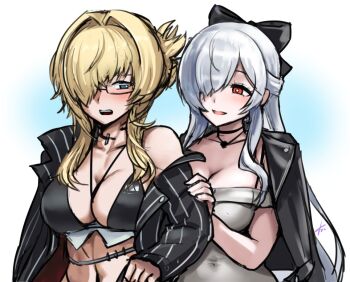2girls breasts cinderella_(beautiful_me)_(nikke) cinderella_(nikke) cleavage ebizome goddess_of_victory:_nikke grave_(beautiful_you)_(nikke) grave_(nikke) large_breasts multiple_girls sunglasses translation_request
