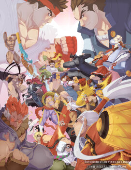Rule 34 | 6+boys, 6+girls, akuma (street fighter), alex (street fighter), beads, black hair, blonde hair, blue sailor collar, brown hair, capcom, chain, claw (weapon), clothing cutout, covered eyes, cross-laced footwear, crossover, dark-skinned male, dark skin, dougi, drill hair, elbow gloves, epaulettes, fingerless gloves, flippers, gloves, hair slicked back, headband, highres, zaki (justice gakuen), hip vent, ibuki (street fighter), ichimonji batsu, imawano hyo, instrument, justice gakuen, kanzuki karin, karuizawa momo, kasugano sakura, kazama daigo, ken masters, kirishima kurow, kirishima yurika, kunai, makoto (street fighter), male swimwear, mask, moero! justice gakuen, multiple boys, multiple girls, namikawa nagare, pantyhose, prayer beads, racket, red hair, roberto miura, ryu (street fighter), sailor collar, school uniform, sean matsuda, shimazu hideo, soccer uniform, sportswear, street fighter, street fighter iii (series), swim briefs, swimsuit, tennis racket, tovio rogers, twin drills, urien, vega (street fighter), violin, visor, wakaba hinata, watermark, weapon, web address, white hair, white legwear, white male swimwear, white swim briefs