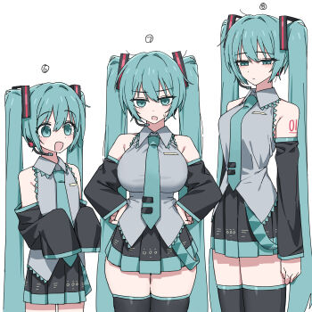 3girls :/ absurdres aged_down alternate_breast_size_(larger) alternate_breast_size_(smaller) aqua_eyes aqua_hair aqua_necktie black_thighhighs breasts channel_(caststation) chart curvy detached_sleeves duplicate flat_chest hands_on_own_hips hatsune_miku hatsune_miku_breast_size_comparsion_(meme) headset height_difference height_lineup highres large_breasts long_hair medium_breasts meme miniskirt multiple_girls multiple_persona necktie number_tattoo open_mouth pixel-perfect_duplicate pleated_skirt shirt shoulder_tattoo simple_background skirt sleeveless sleeveless_shirt sleeves_past_fingers sleeves_past_wrists smile sweatdrop tattoo thighhighs twintails very_long_hair vocaloid zettai_ryouiki