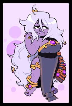 1girl alternate_costume amethyst_(steven_universe) barefoot breasts colored_skin discount-supervillain dress feet gem highres jewelry lips long_hair ring shortstack smile standing steven_universe thick_lips toe_ring toes very_long_hair