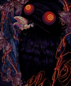 absurdres bug chainsaw_man colored_sclera eating highres insect knife moth no_humans pumpkingface red_sclera ringed_eyes solo war_devil_(chainsaw_man)