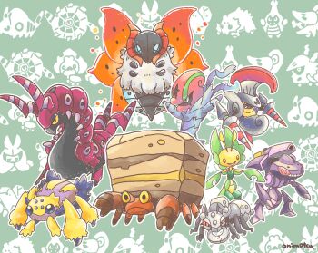 +_+ accelgor artist_name blue_eyes crustle durant escavalier galvantula gen_5_pokemon highres joltik karrablast larvesta leavanny nintendo no_humans onimotsu_matarou pokemon pokemon_(creature) red_eyes scolipede sewaddle shelmet swadloon venipede volcarona yellow_eyes