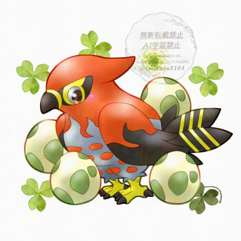 animal_focus beak bird commentary_request egg gen_6_pokemon nintendo no_humans pokemon pokemon_(creature) pokemon_egg pokemon_focus red_eyes tail talonflame talons tsukasa_pika wings