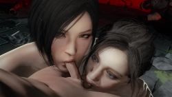1boy 2girls 3d ada_wong age_difference animated asian bare_shoulders black_hair blue_eyes brown_eyes brown_hair claire_redfield completely_nude cooperative_fellatio cum cum_in_mouth ejaculation erection fellatio female_pervert ffm_threesome foreskin group_sex highres licking_testicle looking_at_viewer multiple_girls night nude oral outdoors penis pervert phimosis resident_evil resident_evil_2 resident_evil_2_(remake) shota small_penis source_request teamwork_(sexual) testicle_sucking testicles threesome uncensored video xentho
