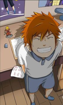 1boy happy male male_focus manga_page nie_li one_boy orange_hair shorts tales_of_demons_and_gods
