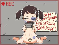 1girl animated arms_behind_back barefoot beaten becky_blackbell blood bomb brown_eyes brown_hair bruise bruise_on_face bruised_eye completely_nude cum cum_in_pussy cum_overflow cum_pool duct_tape explosive feet female_focus flat_chest full_body gag gagged hair_ornament hairclip hakuto_sekiu improvised_gag injury kidnapped loli looping_animation navel navel_piercing nipple_piercing nipples nosebleed nude outie_navel piercing pixel_art pregnant_loli recording scrunchie short_hair short_twintails sitting solo spy_x_family straight-on tape tape_gag tearing_up thighs twintails video viewfinder wariza