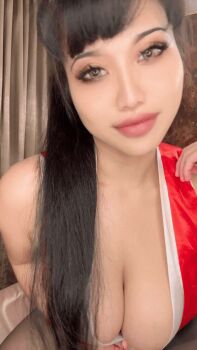 1girl ahegao animated animated_gif ariacosplay bare_shoulders black_hair breasts breasts_out cleavage collarbone cosplay fatal_fury female_focus fingernails hand_fan holding holding_fan indoors large_breasts lips long_hair looking_at_viewer photo_(medium) ponytail real_life shiranui_mai shiranui_mai_(cosplay) snk solo the_king_of_fighters the_king_of_fighters_xv tongue tongue_out