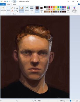 1boy :| art_program_in_frame artist_self-insert blue_eyes brown_hair christian_young closed_mouth commentary english_commentary expressionless hair_slicked_back looking_at_viewer male_focus microsoft_paint_(medium) microsoft_paint_(software) original painterly portrait screencap short_hair solo