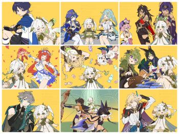 6+boys 6+girls 6tepe_v_v aether_(genshin_impact) ahoge aiming alhaitham_(genshin_impact) ancient_egyptian_clothes animal_ear_fluff animal_ears aqua_cape aqua_eyes aqua_hair arm_armor arms_behind_head arms_up back-to-back bare_shoulders belt beret black_belt black_bow black_bridal_gauntlets black_dress black_hair black_hakama black_headband black_shorts black_socks black_tank_top blonde_hair bloomers blue_cape blue_eyes blue_hair blue_hoodie blunt_ends bodysuit book boots border bow bow_(weapon) bracelet braid breasts bridal_gauntlets bright_pupils brown_belt brown_eyes brown_hair brown_shirt brown_shorts brown_thighhighs cake candace_(genshin_impact) candy cape clenched_hands closed_eyes closed_mouth clothes_around_waist collarbone collei_(genshin_impact) commentary covered_mouth cowboy_shot creature crop_top cross-shaped_pupils crossed_bangs cyno_(genshin_impact) dancing dark-skinned_female dark_skin dehya_(genshin_impact) detached_sleeves dori_(genshin_impact) double_bun dress earpiece earrings eyeshadow faruzan_(genshin_impact) feather_hair_ornament feathers feet_out_of_frame floating_cape floating_hair flower food fox_boy fox_ears fox_tail from_side genshin_impact gold_bracelet gold_earrings gold_ring gold_trim gradient_hair green_background green_cape green_eyes green_hair green_sleeves grey_hair hair_bun hair_ears hair_ornament hair_tubes hakama hakama_shorts half-closed_eyes halo hand_on_own_arm hand_on_own_chin hand_on_own_hip hand_on_own_knee hand_up hands_up hat hat_ornament headband headpiece heart heart_hair_ornament height_difference helmet holding holding_book holding_bow_(weapon) holding_brush holding_polearm holding_tray holding_weapon hood hoodie jackal_boy jackal_ears japanese_clothes jellyfish_cut jewelry kaveh_(genshin_impact) layla_(genshin_impact) leaf_hair_ornament leg_warmers long_hair long_sleeves looking_at_another looking_at_viewer looking_back looking_up low-braided_long_hair low-tied_long_hair low_ponytail lying makeup mechanical_halo medium_breasts medium_hair midriff missing_headwear multicolored_hair multiple_boys multiple_girls multiple_views mushroom nahida_(genshin_impact) neck_ring nilou_(breeze_of_sabaa)_(genshin_impact) nilou_(genshin_impact) official_alternate_costume official_alternate_hairstyle on_back one_eye_closed open_book open_clothes open_mouth open_shirt orange_cape own_hands_together paimon_(genshin_impact) pants pink-tinted_eyewear pink_hair pink_halo pointy_ears polearm ponytail puffy_long_sleeves puffy_sleeves purple_eyes purple_hair purple_hat purple_pants purple_veil red_cape red_eyes red_eyeshadow red_hair red_tank_top romper rope scaramouche_(genshin_impact) scarf sethos_(genshin_impact) shirt short_dress short_hair short_hair_with_long_locks short_sleeves shorts side_ponytail simple_background single_braid single_earring sitting sleeping sleeveless sleeveless_dress smile socks standing star_(symbol) star_hair_ornament streaked_hair symbol-shaped_pupils tail tan tank_top teeth thigh_strap thighhighs tighnari_(genshin_impact) tinted_eyewear tray twintails two-tone_hair two-tone_hoodie underwear untranslatable_commentary upper_body veil wanderer_(genshin_impact) weapon white_bloomers white_bodysuit white_boots white_border white_dress white_hair white_hoodie white_leg_warmers white_pupils white_romper white_scarf white_shirt white_sleeves x_hair_ornament yellow-framed_eyewear yellow_background yellow_eyes yellow_flower