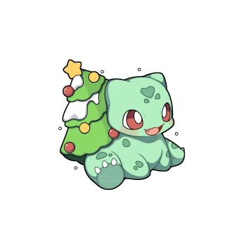 Rule 34 | absurdres, blush, bulbasaur, christmas ornaments, christmas star, christmas tree, fang, gen 1 pokemon, heart, highres, nintendo, no humans, open mouth, pokemon, pokemon (creature), pokemon focus, red eyes, sevi (seviyummy), sitting, smile, snow, snowing, solo, star (symbol)