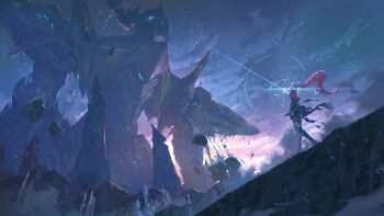 Rule 34 | 1girl, aemeath (wuthering waves), arm up, blue sky, cloud, cloudy sky, commentary, elbow gloves, evening, exostrider (wuthering waves), gloves, highres, long hair, mecha, outdoors, pink hair, ponytail, qosic, robot, sky, solo, white gloves, wide shot, wind, wuthering waves