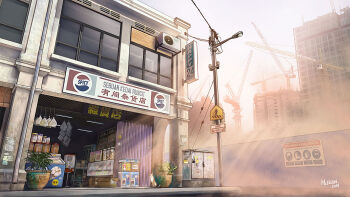 building crowded road sign store_sign street window