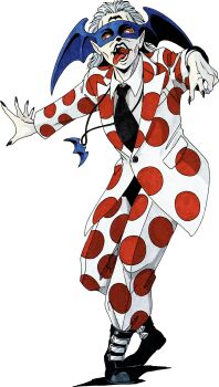 1boy absurdres beetlejuice betelgeuse_(beetlejuice) betelgeuse_(megami_tensei) black_nails black_necktie boots demon_(megami_tensei) dots facial_mark fingernails forehead_mark formal_clothes full_body grey_hair highres jewelry kazuma_kaneko male_focus marker_(medium) mask nail_polish necklace necktie official_art open_mouth pale_skin pointy_ears red_eyes retro_artstyle scan sharp_fingernails shin_megami_tensei shin_megami_tensei_ii simple_background solo suit third-party_source tongue tongue_out traditional_media transparent_background