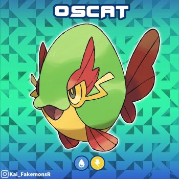 abstract_background artist_name character_name fakemon fish full_body instagram_logo instagram_username kai_fakemonsr nintendo no_humans open_mouth original pokemon pokemon_(creature) solo