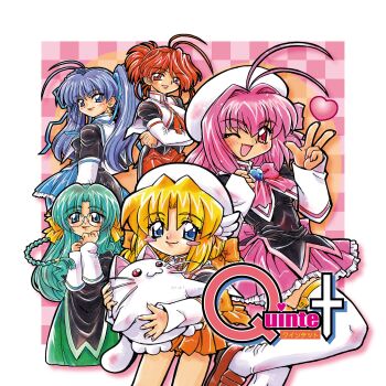 Rule 34 | 5girls, :3, absurdres, animal, antenna hair, arm warmers, beret, black eyes, black shirt, blonde hair, blue eyes, blue hair, blue ribbon, blue skirt, bow, bowtie, braid, breasts, brown shoes, cat, commentary request, copyright name, cross, cross earrings, crossed arms, earrings, glasses, green hair, green skirt, hair bow, hair intakes, hair ribbon, hands up, hat, heart, highres, hinagiku (quintet), holding, holding animal, holding cat, jewelry, karin (quintet), kasumi (quintet), kokomahi, latin cross, loafers, long hair, looking at viewer, low twintails, medium breasts, medium hair, momo (quintet), multiple girls, official art, one eye closed, orange bow, orange skirt, pelvic curtain, pink bow, pink bowtie, pink eyes, pink hair, pink skirt, ponytail, puritan collar, quintet (drama cd), ranko (quintet), red eyes, red hair, red ribbon, red skirt, ribbon, school uniform, shirt, shoes, short hair, short ponytail, short twintails, skirt, standing, standing on one leg, thighhighs, twintails, w, white arm warmers, white cat, white hat, white thighhighs, wing hat ornament, yellow bow