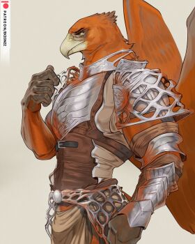 1boy armor artist_name beak bird_boy bird_wings breastplate closed_mouth commentary ekzonzz elden_ring elden_ring_nightreign english_commentary feathered_wings from_side furry furry_male guardian_(elden_ring) highres male_focus patreon_logo patreon_username profile wings