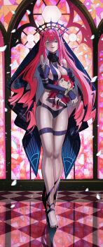 1girl absurdres baobhan_sith_(fate) baobhan_sith_(first_ascension)_(fate) baobhan_sith_(second_ascension)_(fate) bare_shoulders breasts character_doll detached_sleeves doll earrings fate/grand_order fate_(series) full_body grey_eyes highres holding holding_doll hoop_earrings jewelry large_breasts long_hair longdq3008 looking_at_viewer open_mouth pink_hair platform_heels pointy_ears revealing_clothes sidelocks smile solo stuffed_toy thigh_strap tiara