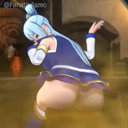1girl 3d accident animated anus aqua_(konosuba) armpits ass ass_focus blue_dress blue_hair blush boots bottle bottomless butt_crack cleft_of_venus covering_nose dirty dress drinking drunk fanaticasmo fart huge_ass indoors kono_subarashii_sekai_ni_shukufuku_wo! legs long_hair moaning no_panties ponytail pussy sitting sleeveless sleeveless_dress smell smelling smelly_anus sound sound_effects video