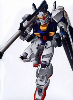 1990s_(style) aeug bazooka_(gundam) gundam gundam_mk_ii highres katoki_hajime machinery mecha mecha_focus mobile_suit no_humans official_art promotional_art retro_artstyle robot scan science_fiction shield traditional_media v-fin weapon zeta_gundam