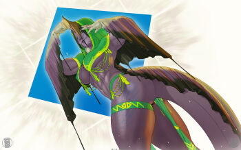 1girl abs artist_logo breasts commentary dated english_commentary futanari highres logo monster_girl muscular muscular_female original solo tail themaestronoob thigh_strap webbed_hands