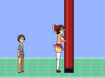 1boy 1girl animated animated_gif black_hair blush bouncing_breasts bow breasts doggystyle grabbing_another&#039;s_ass groping hair_bow hair_ornament hakurei_reimu hetero japanese_clothes large_breasts microskirt miko nipple_slip nipples no_bra no_panties outdoors red_eyes sex sex_from_behind skirt sky sonken2501 thighhighs touhou white_thighhighs