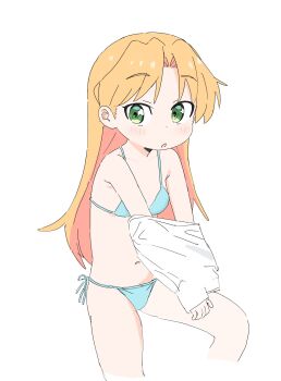 1girl bikini blonde_hair breasts green_eyes highres loli long_hair navel orange_hair pipopainmyhouse ruri_no_houseki simple_background small_breasts swimsuit tanigawa_ruri white_background