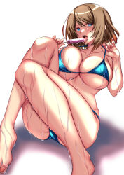 Rule 34 | 1girl, bikini, blue eyes, blush, breasts, brown hair, commission, creatures (company), derivative work, food, game freak, highres, ice cream, looking at viewer, micro bikini, nintendo, open mouth, pixiv commission, pokemon, pokemon (anime), pokemon xy, serena (pokemon), short hair, swimsuit, takecha, underboob