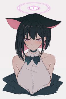 1girl absurdres alternate_costume animal_ears black_choker blue_archive cat_ears cat_girl choker colored_inner_animal_ears colored_inner_hair extra_ears halo highres kazusa_(blue_archive) multicolored_hair pink_hair pink_halo solo two-tone_hair upper_body yata_mawari