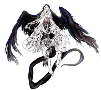 Rule 34 | 1girl, absurdres, bare shoulders, black dress, black hands, black veil, blue veil, breasts, centauroid, chimera, claws, closed eyes, colored extremities, commentary request, dress, floating, full body, hair between eyes, highres, hooves, jelmeog58, korean commentary, limited palette, lizard tail, long hair, monster girl, nautika (reverse:1999), own hands clasped, own hands together, parted lips, plunging neckline, reverse:1999, sidelocks, simple background, small breasts, solo, strapless, strapless dress, tail, taur, two-tone veil, veil, very long hair, white background