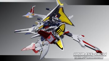 3d absurdres beam_rifle commentary_request energy_gun flying gradient_background gundam gundam_hathaway's_flash highres inviter_oro mecha mecha_focus missile_pod mobile_suit no_humans penelope_(hathaway's_flash) robot science_fiction shield signature thrusters transformation weapon