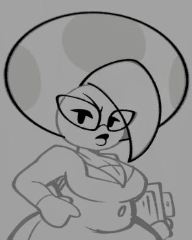 1girl breasts ear_piercing earrings glasses hand_on_own_hip jewelry jolene_(paper_mario) legendofnerd looking_at_viewer mario_(series) nintendo paper_mario paper_mario:_the_thousand-year_door piercing solo sphere_earrings unfinished