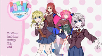 Rule 34 | annette (isekai shikkaku), crossover, doki doki literature club, doki doki literature club school uniform, esche (isekai shikkaku), isekai shikkaku, red string of fate, sacchan (isekai shikkaku), school uniform, solulu (isekai shikkaku)