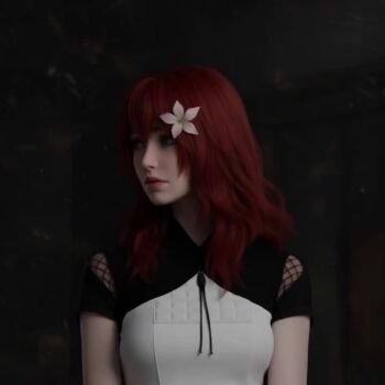 3d ai-generated animated bad_tag devola flower green_eyes hair_flower hair_ornament hopelesslerner long_hair nier:automata nier_(series) red_hair tagme video