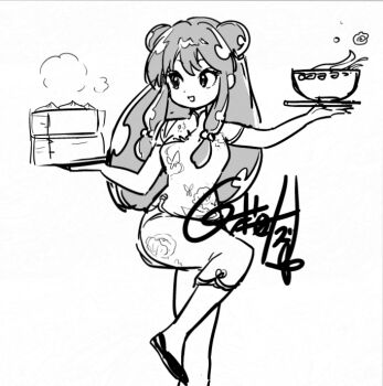 Rule 34 | 1girl, bell, chinese clothes, commentary request, double bun, hair bell, hair bun, hair ornament, long hair, open mouth, ranma 1/2, shampoo (ranma 1/2), shiraume nazuna, sidelocks, solo