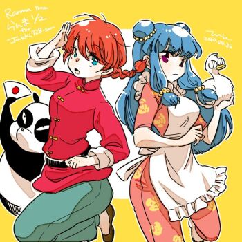 2girls braid china_dress chinese_clothes double_bun dress hair_bun irl long_hair mousse_(duck)_(ranma_1/2) multiple_girls ranma-chan ranma_1/2 red_hair ribbon saotome_genma_(panda) saotome_ranma shampoo_(ranma_1/2) sidelocks single_braid